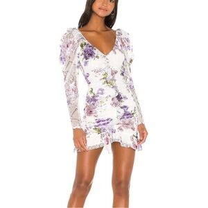 Revolve For Love and Lemons Wildflower Foil Lace Mini Dress in Lavender Sz small